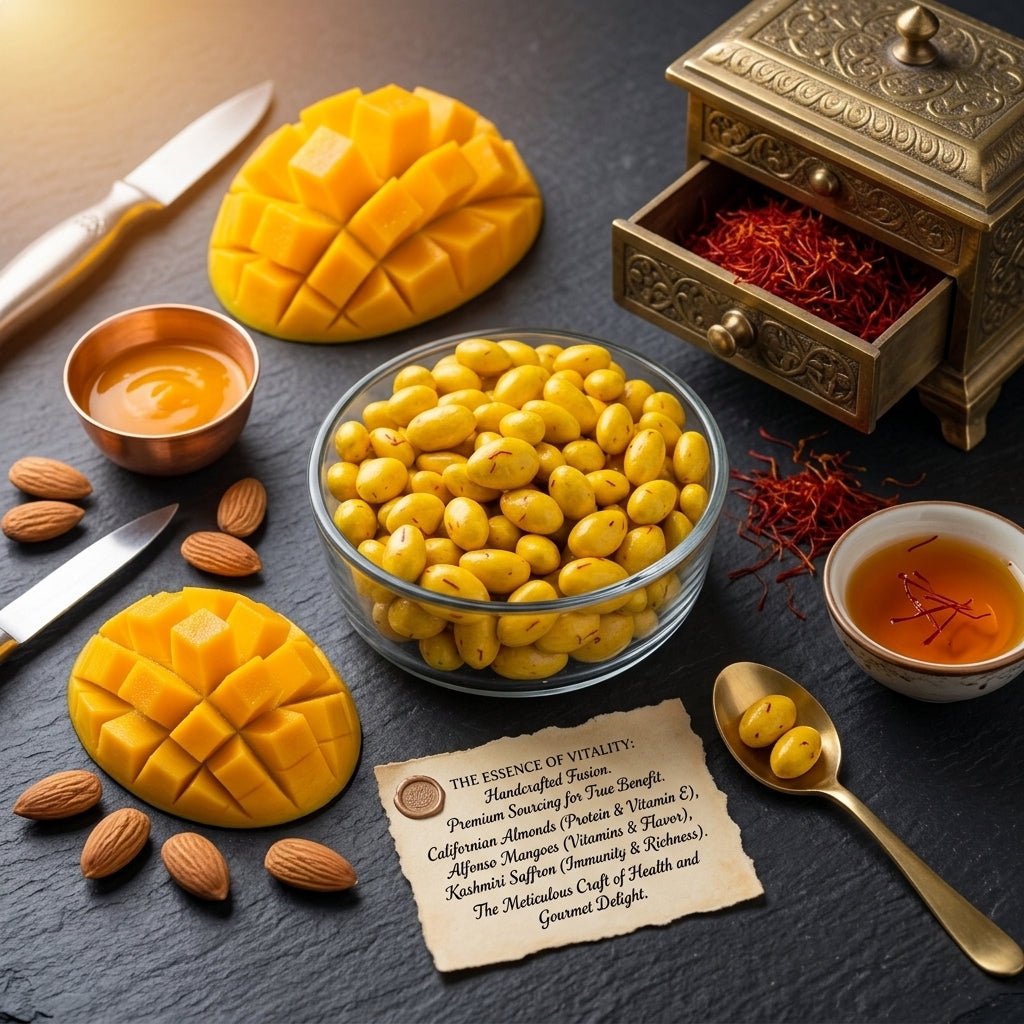 Mango Kesar Almonds - premium dry fruits by Rajgharana - The Organic Mart