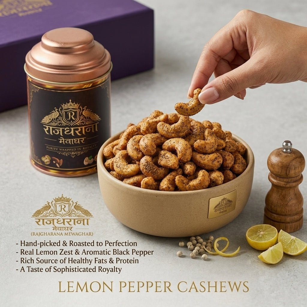 Lemon Pepper Flavoured Cashews - premium dry fruits by Rajgharana - The Organic Mart